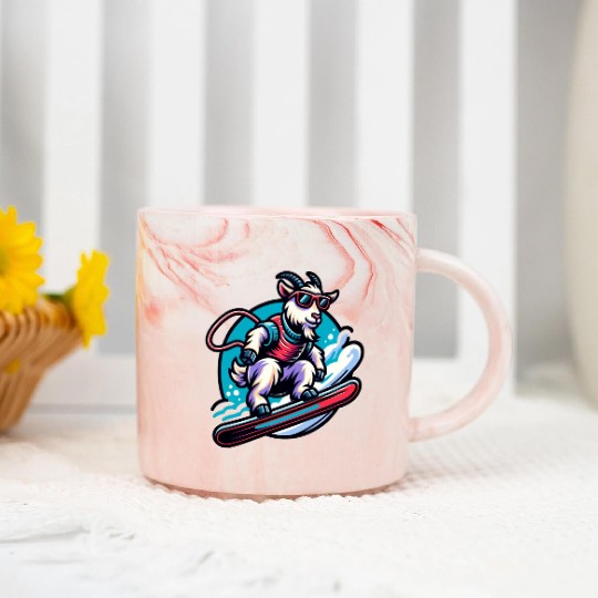 Goat Snowboarder Winter Adventure Design Marble Mugs