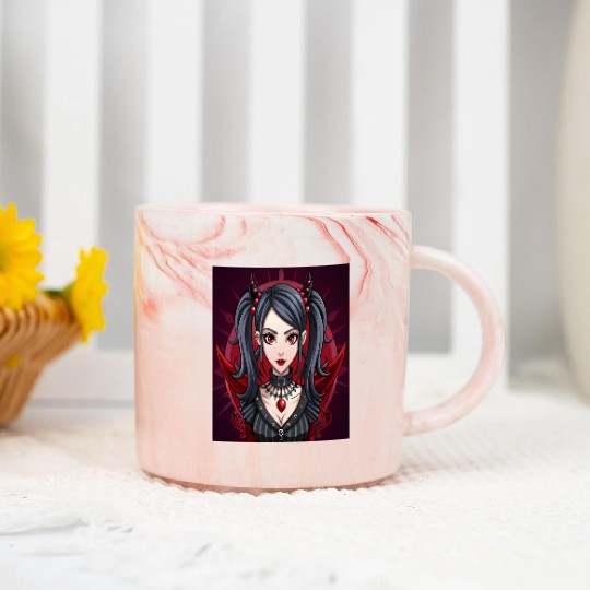 Crimson Shadows,Gothic Anime Girl Marble Mugs