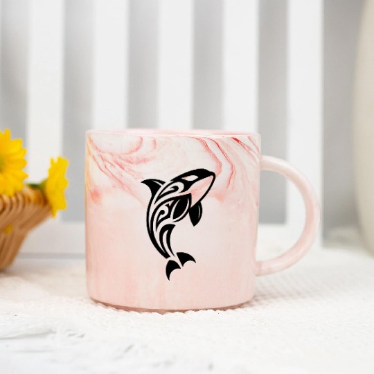 Jumping Orca T Tattoo Style Marble Mugs