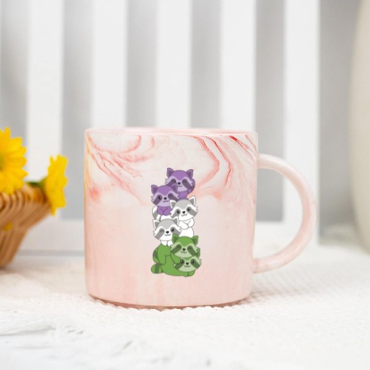 Genderqueer Flag Pride Lgbtq Cute Raccoon Marble Mugs