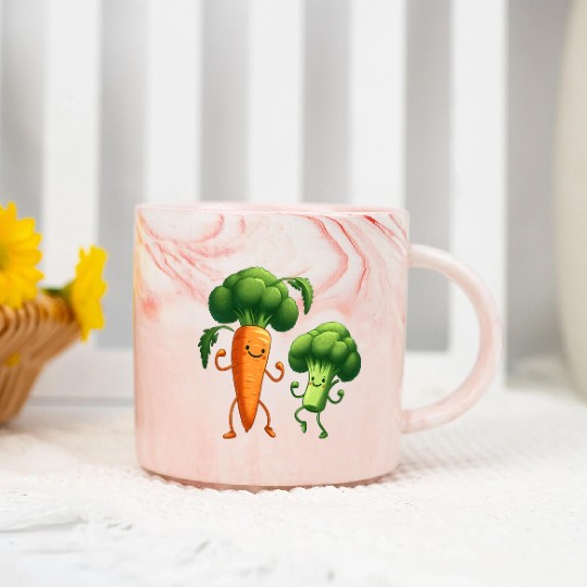 Carrot Dancing with Broccoli Marble Mugs