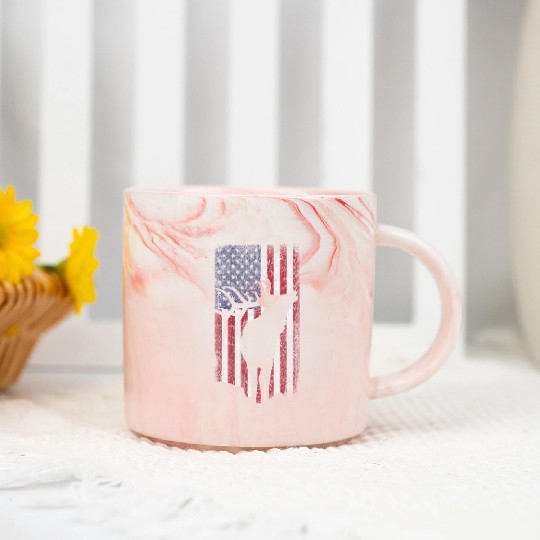 Elk Hunting Bugling Bull US Flag American Marble Mugs