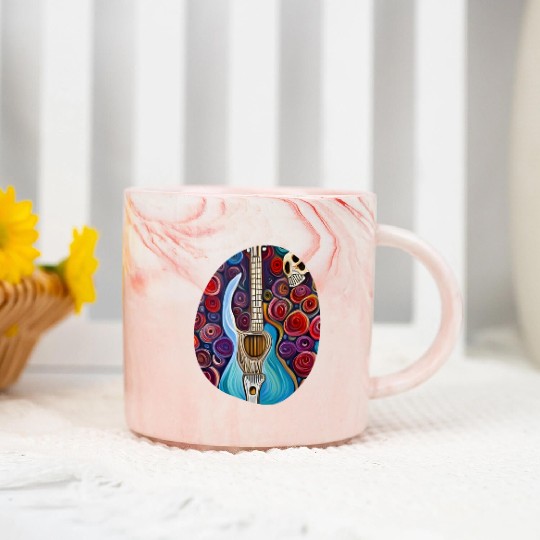 Blue Electric Guitar, Skull and Roses Marble Mugs