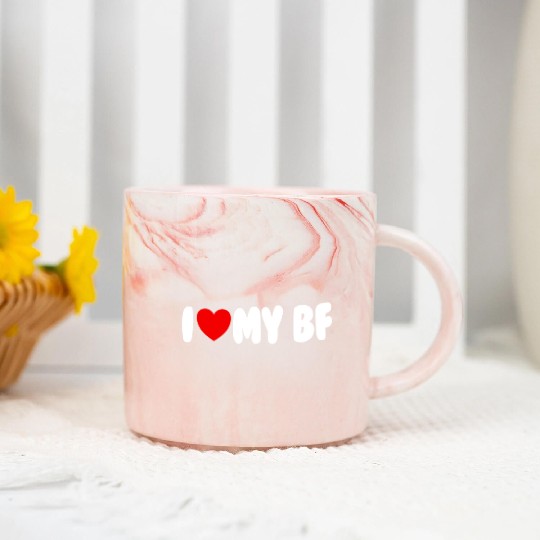 I Love My BF Red Heart Matching Couple Boyfriend Marble Mugs