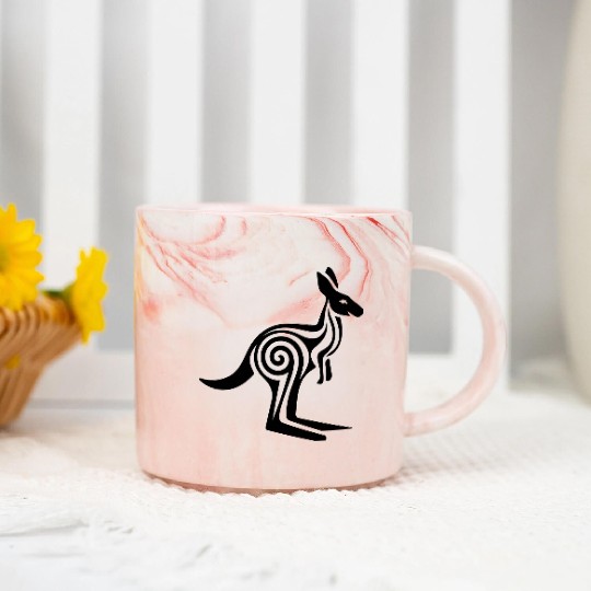 Kangaroo Tribal Style Swirl Vector Design 1 Color Marble Mugs