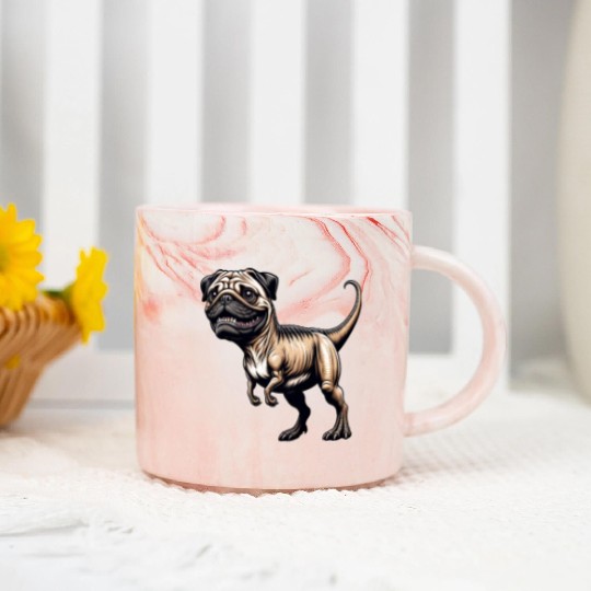 T-Rex & Pug Hybrid Cartoon Fun Marble Mugs