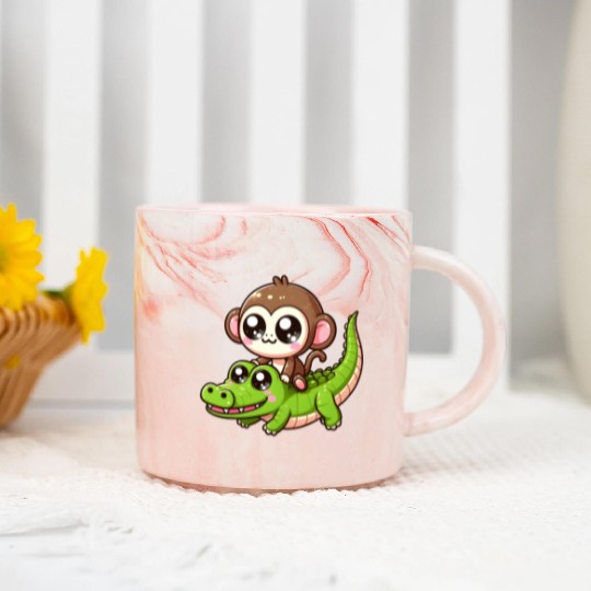 Cute monkey rides crocodile Marble Mugs