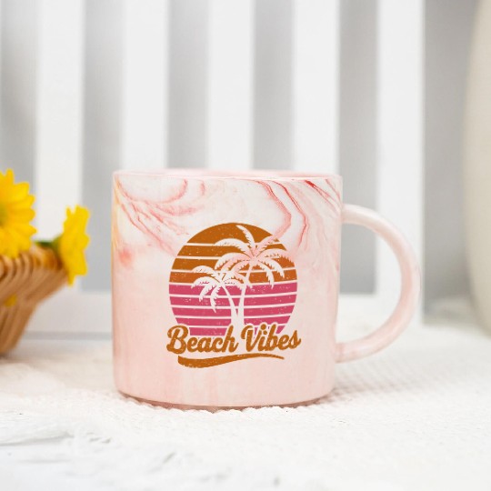 Beach Vibes Retro Sun Vacation Palms Marble Mugs