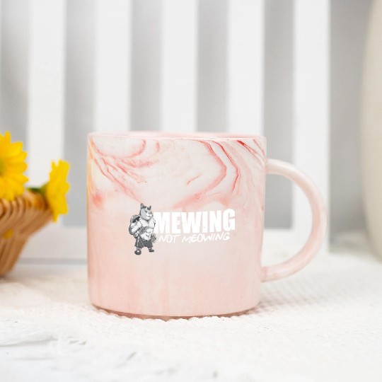Funny Cat Meme Mewing Not Meowing Jawline Marble Mugs
