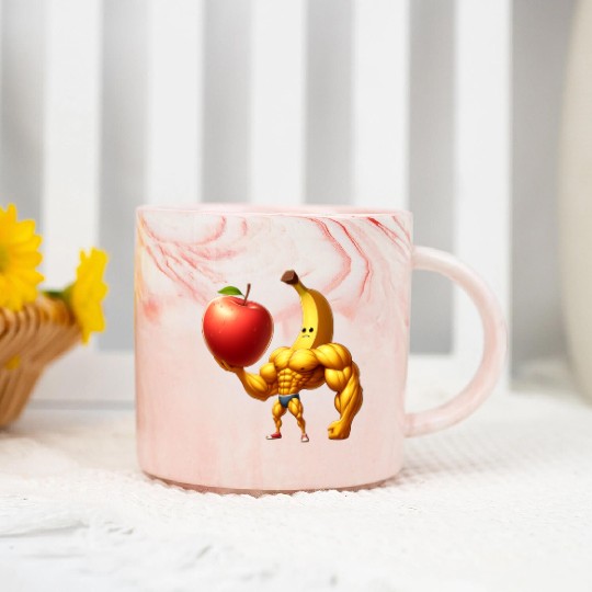 Muscular banana lifts huge apple Marble Mugs