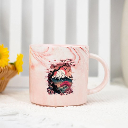 Japanese Sakura Garden Geisha Mount Fuji Cherry Marble Mugs