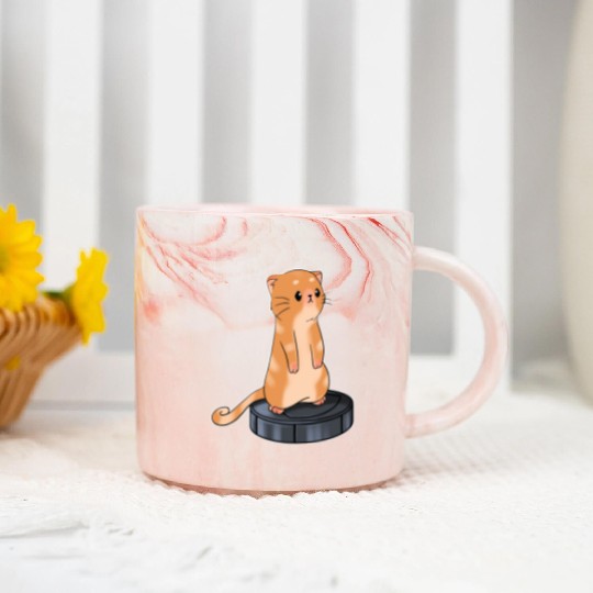 Cat With Robot Vacuum Cleaner Marble Mugs