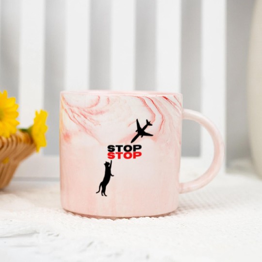 Funny Hilarious Cat Kitty Stop Airplane In Mid Air Marble Mugs