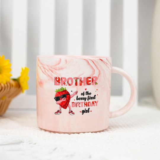 Brother of the Berry Sweet One Strawberry Marble Mugs