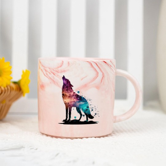 Wolf Print, Cosmic Wolves, Animal Print, Cosmos Marble Mugs