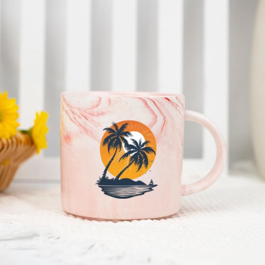 Tropical Sunset Oasis Escape Marble Mugs