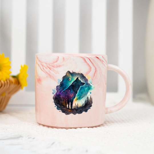 Wolf Print, Cosmic Wolves, Animal Print, Cosmos Marble Mugs