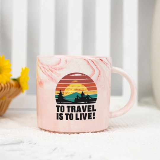 Vintage Sunset To Travel Is To Live Marble Mugs