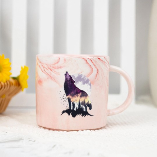 Wolf Print, Cosmic Wolves, Animal Print, Cosmos Marble Mugs