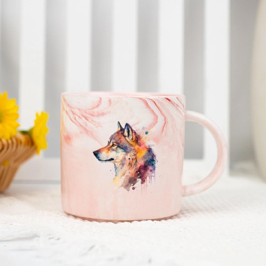 Wolf Print, Cosmic Wolves, Animal Print, Cosmos Marble Mugs