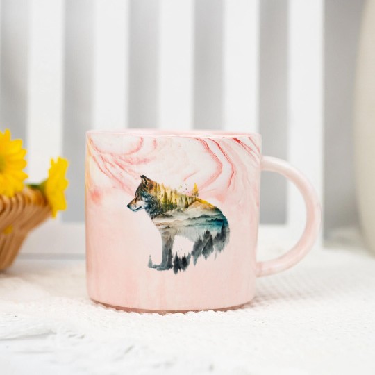 Wolf Print, Cosmic Wolves, Animal Print, Cosmos Marble Mugs