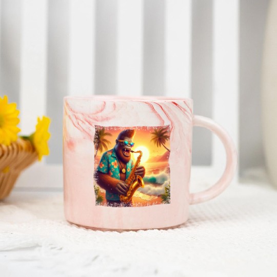 Bigfoot Saxophone Vacation Sunset Marble Mugs