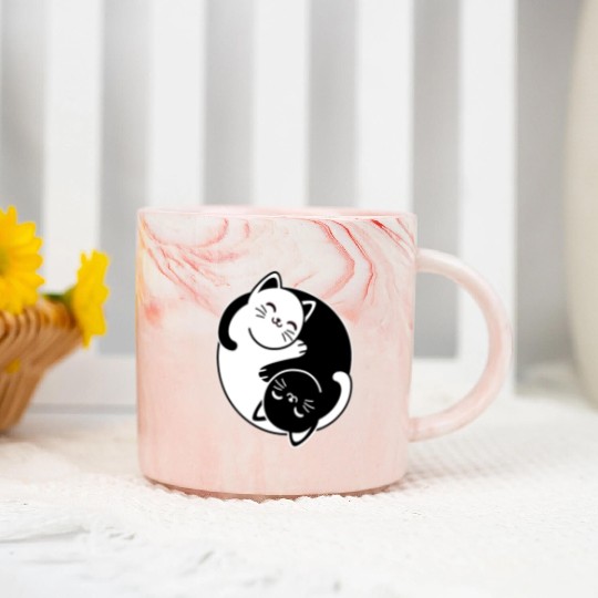 Yin and Yang Cats Marble Mugs