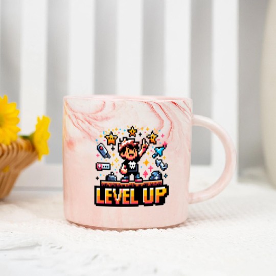 Victory Unlocked: Level Up Marble Mugs
