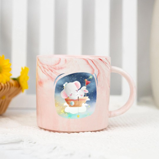 Sailing Elephant and Rabbit Using Boat Fishing Marble Mugs