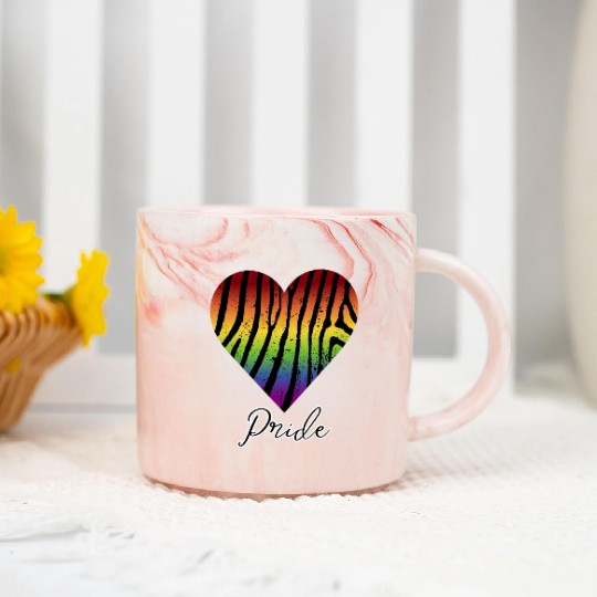 LGBTQ+Pride Rainbow heart-pattern tiger leather Marble Mugs
