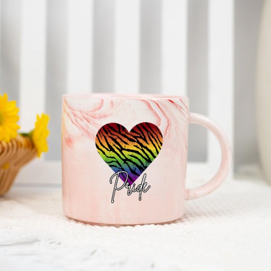 LGBTQ+Pride Rainbow heart-pattern tiger leather Marble Mugs
