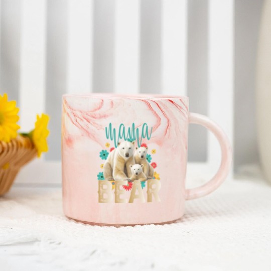 Mama Bear Gift Rose Flowers Mama Bear with 2 Cubs Marble Mugs