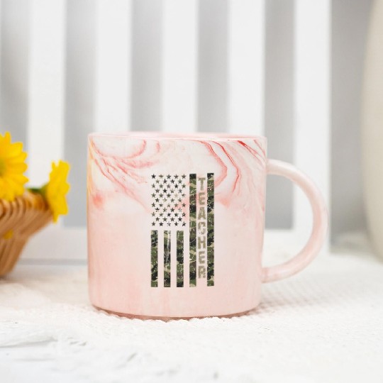 Teacher United States Distressed Camo Marble Mugs