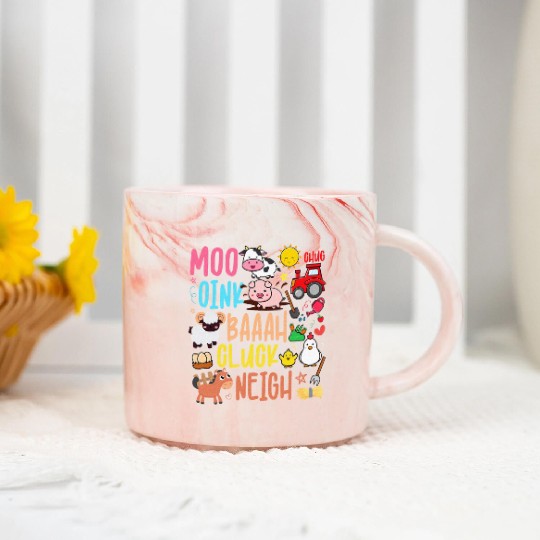 Farm Animals Sounds Oink Baa Neigh Cluck Moo Marble Mugs