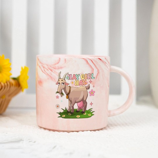 Hay Girl Hay Groovy Goat Girl Farmer Marble Mugs