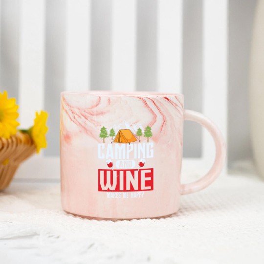 Camping and wine makes me happy Camper Outdoor Marble Mugs
