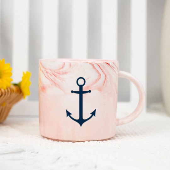 Navy Blue Sailing Boat Anchor Marble Mugs