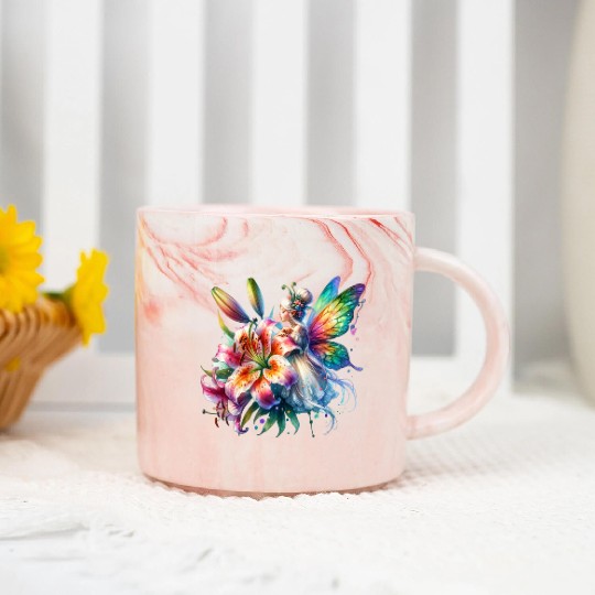 Tiger Lily Fairy Floral Fantasy Watercolor Marble Mugs