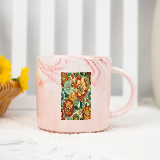 Timeless Blossoms: A Vintage Floral Tapestry Marble Mugs