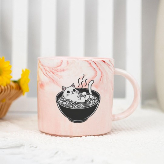 Ramen Cat Kawaii Anime Otaku Bowl Japanese Noodles Marble Mugs