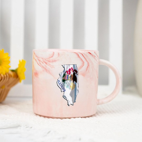 Illinois State Flag in Illinois State Map Marble Mugs