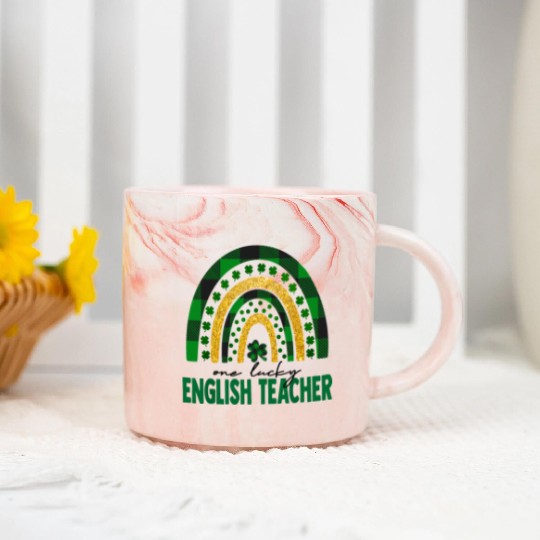 One Lucky English Teacher Rainbow St Patricks Day Marble Mugs
