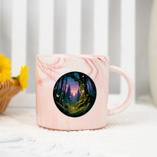 Enchanted Forest: Mystical Twilight Marble Mugs