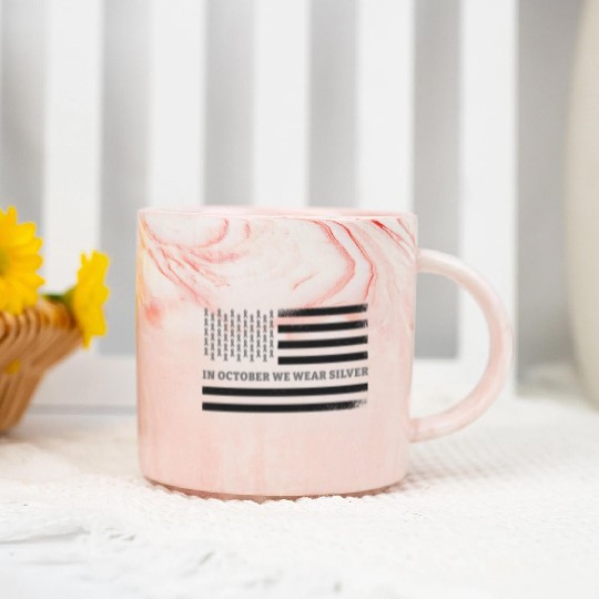 In October We Wear Silver American Flag Apraxia Marble Mugs