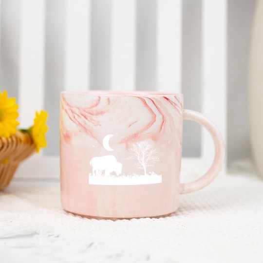 Bison eating Grass Animal Marble Mugs