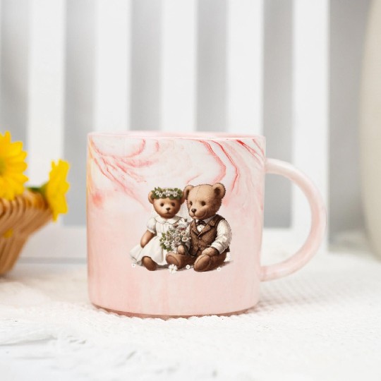 Vintage wedding: teddy bear bride and groom Marble Mugs