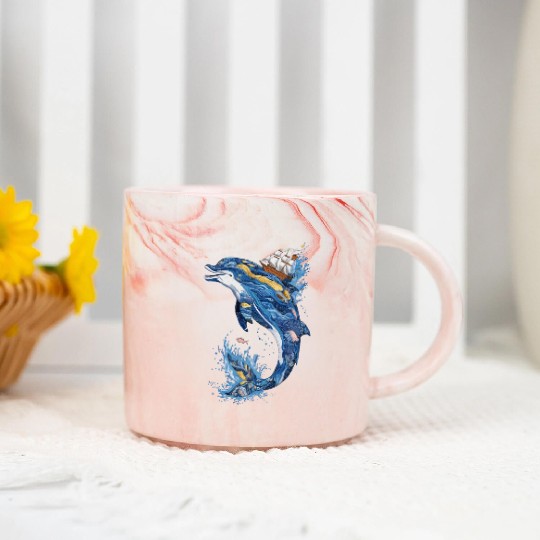 Majestic Ocean Waves Sailing Adventure Dolphin Marble Mugs