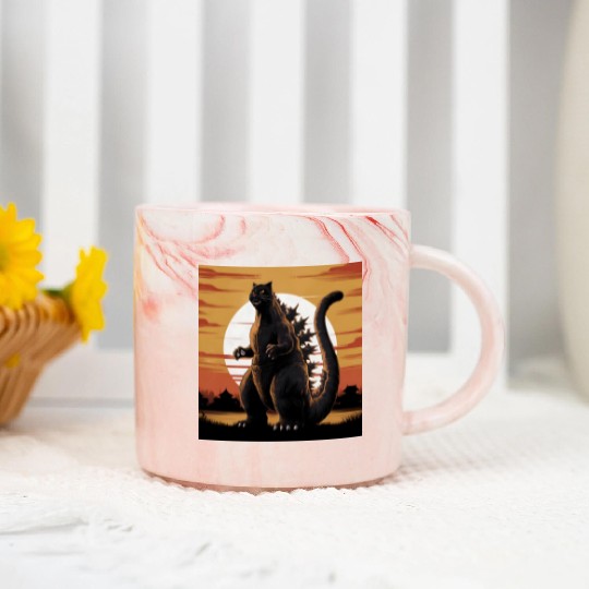 Catzilla Cat Japanese Art Funny Cat Gifts Marble Mugs