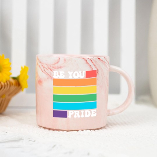 Be You LGBTQ Gay Lesbian Pride Ally Rainbow Flag Marble Mugs