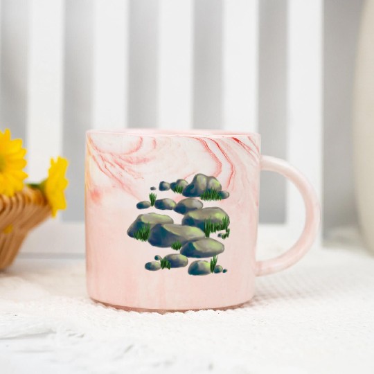 Serene Stones: A Watercolor Landscape Marble Mugs